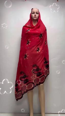 African Women Scarfs 2024 Fashion Hot Sale Big Circle Design Big Embrodiery Cotton Big Size Muslim Scarf for Shawls Pashmina
