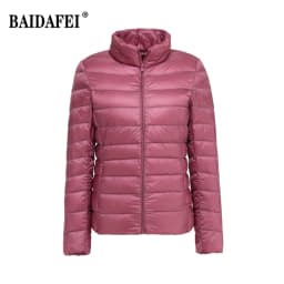 Women Short Puffer Jacket 2025 New Fashion Stand Collar Lightweight Water-Resistant Packable Female Down Parka Casual Coat