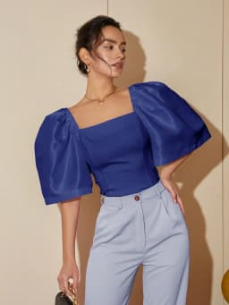 AEL-Square Neck Puff Sleeve Blouse for Women, Casual Top, Slim Fit Shirt, Elegant and Comfortable, Women's Fashion, Trendy