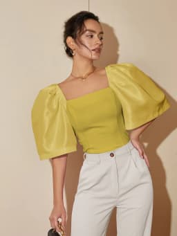 AEL-Square Neck Puff Sleeve Blouse for Women, Casual Top, Slim Fit Shirt, Elegant and Comfortable, Women's Fashion, Trendy