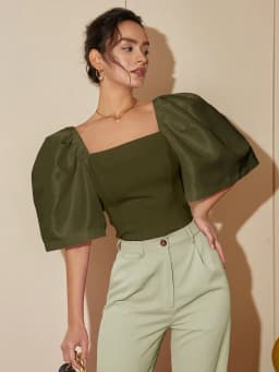 AEL-Square Neck Puff Sleeve Blouse for Women, Casual Top, Slim Fit Shirt, Elegant and Comfortable, Women's Fashion, Trendy