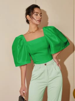 AEL-Square Neck Puff Sleeve Blouse for Women, Casual Top, Slim Fit Shirt, Elegant and Comfortable, Women's Fashion, Trendy