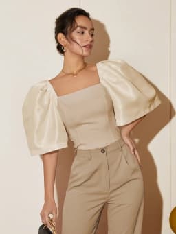AEL-Square Neck Puff Sleeve Blouse for Women, Casual Top, Slim Fit Shirt, Elegant and Comfortable, Women's Fashion, Trendy