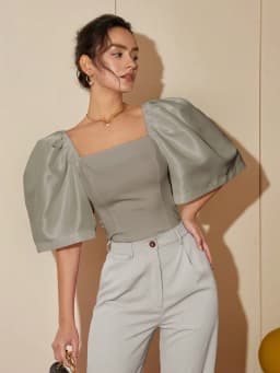 AEL-Square Neck Puff Sleeve Blouse for Women, Casual Top, Slim Fit Shirt, Elegant and Comfortable, Women's Fashion, Trendy