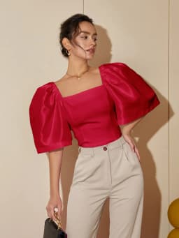 AEL-Square Neck Puff Sleeve Blouse for Women, Casual Top, Slim Fit Shirt, Elegant and Comfortable, Women's Fashion, Trendy