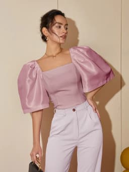 AEL-Square Neck Puff Sleeve Blouse for Women, Casual Top, Slim Fit Shirt, Elegant and Comfortable, Women's Fashion, Trendy