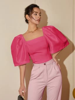 AEL-Square Neck Puff Sleeve Blouse for Women, Casual Top, Slim Fit Shirt, Elegant and Comfortable, Women's Fashion, Trendy