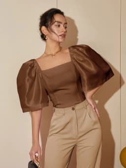 AEL-Square Neck Puff Sleeve Blouse for Women, Casual Top, Slim Fit Shirt, Elegant and Comfortable, Women's Fashion, Trendy
