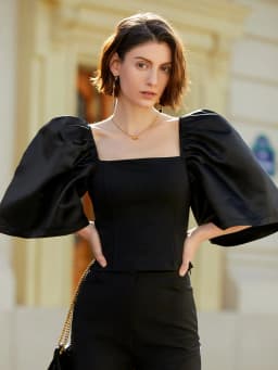 AEL-Square Neck Puff Sleeve Blouse for Women, Casual Top, Slim Fit Shirt, Elegant and Comfortable, Women's Fashion, Trendy