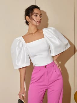 AEL-Square Neck Puff Sleeve Blouse for Women, Casual Top, Slim Fit Shirt, Elegant and Comfortable, Women's Fashion, Trendy
