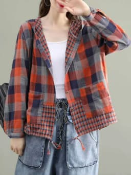 Amax LuluE 2024 Fashion Korean Spring Clothes Womens Plaid Hooded Shirts Ladies Linen Loose Blouses Female Casual Oversized Tops
