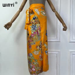 WINYI new summer cardigan beach Long dress two-piece suit for women Bohemian Print maxi Dress Women Floor Length vacation kimono