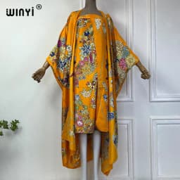WINYI new summer cardigan beach Long dress two-piece suit for women Bohemian Print maxi Dress Women Floor Length vacation kimono