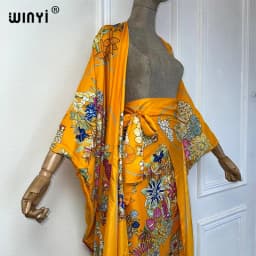 WINYI new summer cardigan beach Long dress two-piece suit for women Bohemian Print maxi Dress Women Floor Length vacation kimono