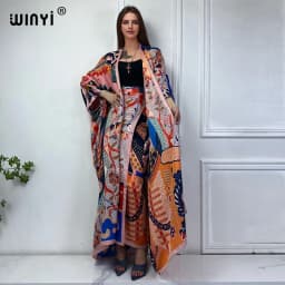 WINYI new summer cardigan beach Long dress two-piece suit for women Bohemian Print maxi Dress Women Floor Length vacation kimono