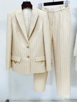 HIGH STREET Newest Fashion 2026 Designer Suit Set Women's Monogram Jacquard Blazer Pants Set 2pcs