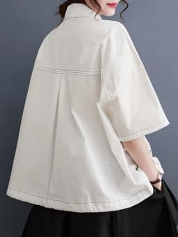 White Cotton Oversized Vintage Print Shirt Women New Drawstring Short Sleeve Loose Casual Blouse Top Fashion Clothes Summer 2026