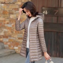 Schinteon Ultralight White Duck Down Jacket with Hood Slim Warm Coat Casual Spring Autumn Outwear New