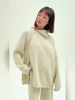 Autumn Knitted Two Piece Set Women 2025 Zipper Sweaters and Wide-leg Pants Suit Solid High-neck Pullover Sets for Women 2 Pieces