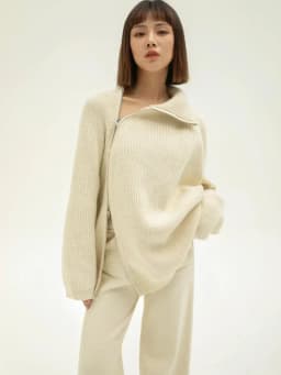 Autumn Knitted Two Piece Set Women 2025 Zipper Sweaters and Wide-leg Pants Suit Solid High-neck Pullover Sets for Women 2 Pieces