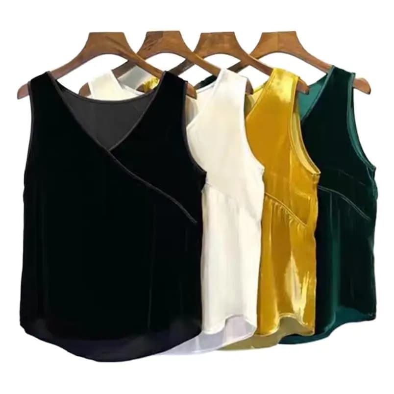 V Neck Summer Basic Shirts Solid Velvet Tank Tops Femme Casual Loose Vest Women' Fashion Vintage velour Tank Top