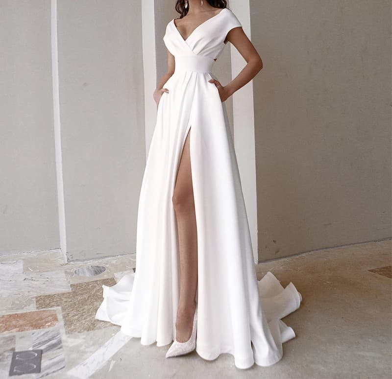 Womans Clothing Spring 2024 New Sweet and Fresh Solid V-Neck Princess Sleeve Dresses Y2k Fashion Versatile Long Skirt for Female