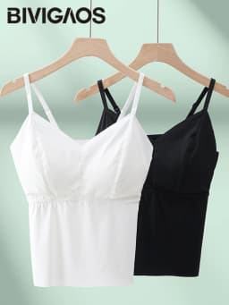 BIVIGAOS Women's Summer Seamless Ice Silk Cool Feeling Camisole V Neck Chest Pad Bra Top Sexy Underwear Bottoming Vest  Crop Top