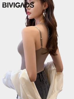 BIVIGAOS Women's Summer Seamless Ice Silk Cool Feeling Camisole V Neck Chest Pad Bra Top Sexy Underwear Bottoming Vest  Crop Top