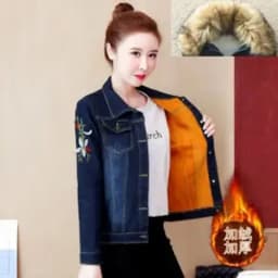 2023 Autumn Winter Fleece Denim Jacket Women Big Fur Collar Short Coat Thicken Velvet Liner Warm Tops Lady Jean Coat Outerwear