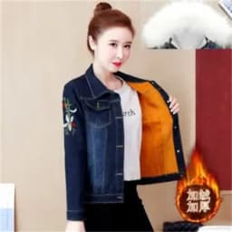 2023 Autumn Winter Fleece Denim Jacket Women Big Fur Collar Short Coat Thicken Velvet Liner Warm Tops Lady Jean Coat Outerwear