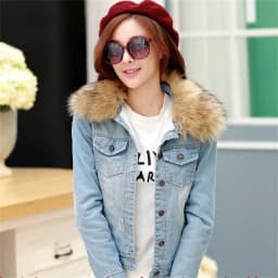 2023 Autumn Winter Fleece Denim Jacket Women Big Fur Collar Short Coat Thicken Velvet Liner Warm Tops Lady Jean Coat Outerwear