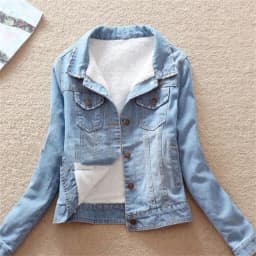 2023 Autumn Winter Fleece Denim Jacket Women Big Fur Collar Short Coat Thicken Velvet Liner Warm Tops Lady Jean Coat Outerwear