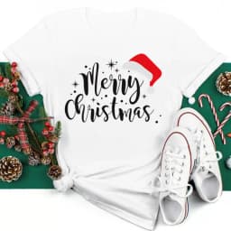 Women Christmas Santa Hat Print Black T Shirt Christmas Xmas Gifts Women's Top Tees Tshirt Harajuku Fashion New Year T-shirt