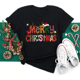Women Christmas Santa Hat Print Black T Shirt Christmas Xmas Gifts Women's Top Tees Tshirt Harajuku Fashion New Year T-shirt
