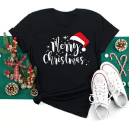Women Christmas Santa Hat Print Black T Shirt Christmas Xmas Gifts Women's Top Tees Tshirt Harajuku Fashion New Year T-shirt