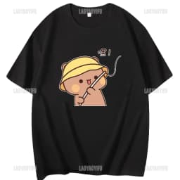 Kawaii Bubu Dudu Tshirt for Girl Cartoon Panda Bear Tee Women Clothing Men Summer Casual Tshirt Thirt Shirt Femme Cotton Tops