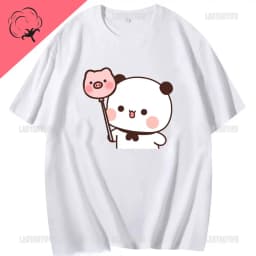Kawaii Bubu Dudu Tshirt for Girl Cartoon Panda Bear Tee Women Clothing Men Summer Casual Tshirt Thirt Shirt Femme Cotton Tops