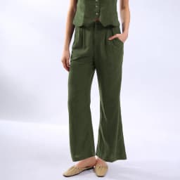 Retro Linen Women'S Suits Women 2026 Blue Sleeveless Button Up Vest Tops + Wide Leg Pants Sets 2 Pieces Outfits Ensemble Femme