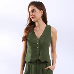 Retro Linen Women'S Suits Women 2026 Blue Sleeveless Button Up Vest Tops + Wide Leg Pants Sets 2 Pieces Outfits Ensemble Femme