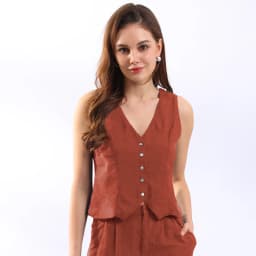 Retro Linen Women'S Suits Women 2026 Blue Sleeveless Button Up Vest Tops + Wide Leg Pants Sets 2 Pieces Outfits Ensemble Femme