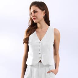 Retro Linen Women'S Suits Women 2026 Blue Sleeveless Button Up Vest Tops + Wide Leg Pants Sets 2 Pieces Outfits Ensemble Femme