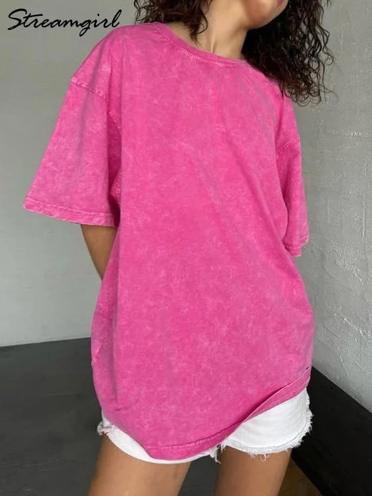 Washed Vintage Oversized T-shirts Women Cotton Top Summer Clothes Women Short Sleeve Tee Women's Oversize T Shirts For Woman