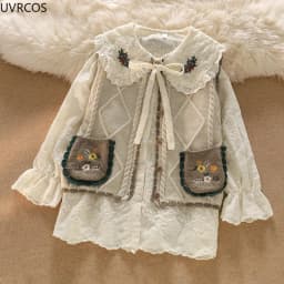 Kawaii Lolita Blouse Women Retro Flower Embroidery Long Sleeve JK Shirt Top Girl Harajuku Peter Pan Collar White Elegant Blouses