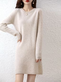 Knit Dresses for Women's Fashion Sweater 100% Merino Wool Winter Ladies O-Neck Warm Knitted Dress Fall Female Casual Black Skirt