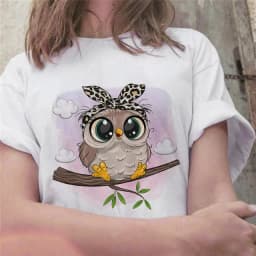 Summer Cute Owl Animal Fashion Cute Casual Couple Short Sleeve T-shirt Women oversized t shirt aesthetic tops