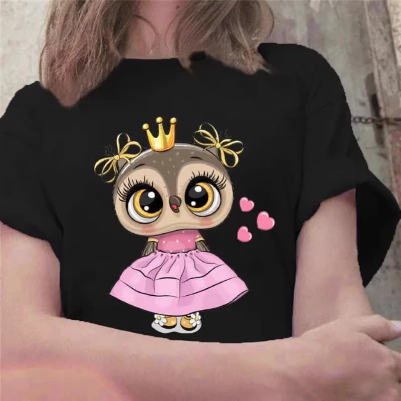 Summer Cute Owl Animal Fashion Cute Casual Couple Short Sleeve T-shirt Women oversized t shirt aesthetic tops