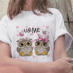 Summer Cute Owl Animal Fashion Cute Casual Couple Short Sleeve T-shirt Women oversized t shirt aesthetic tops