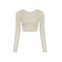 Sexy Beading Fashion Top Women Long Sleeve Clothes Club Party Sexy Mesh Vintage Elegant Tops