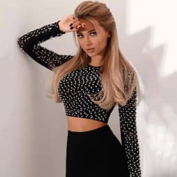 Sexy Beading Fashion Top Women Long Sleeve Clothes Club Party Sexy Mesh Vintage Elegant Tops