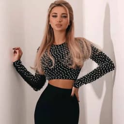 Sexy Beading Fashion Top Women Long Sleeve Clothes Club Party Sexy Mesh Vintage Elegant Tops